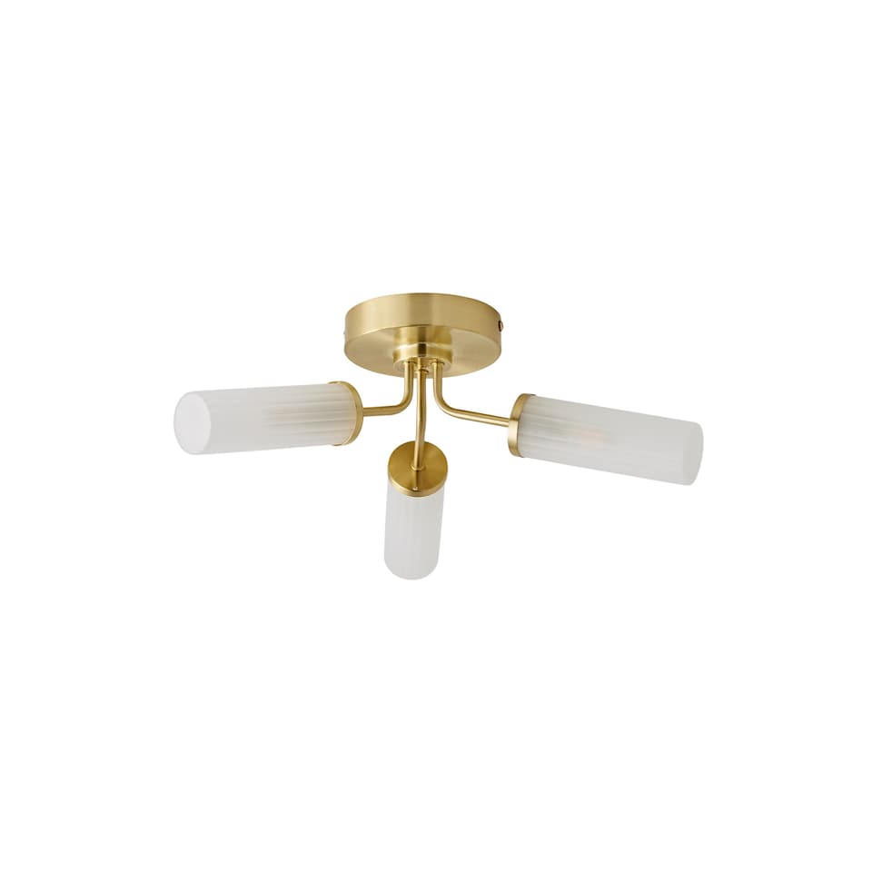 image 1 of ValueLights Canya Gold 3 Way IP44 Reeded Glass Ceiling Light | Gold