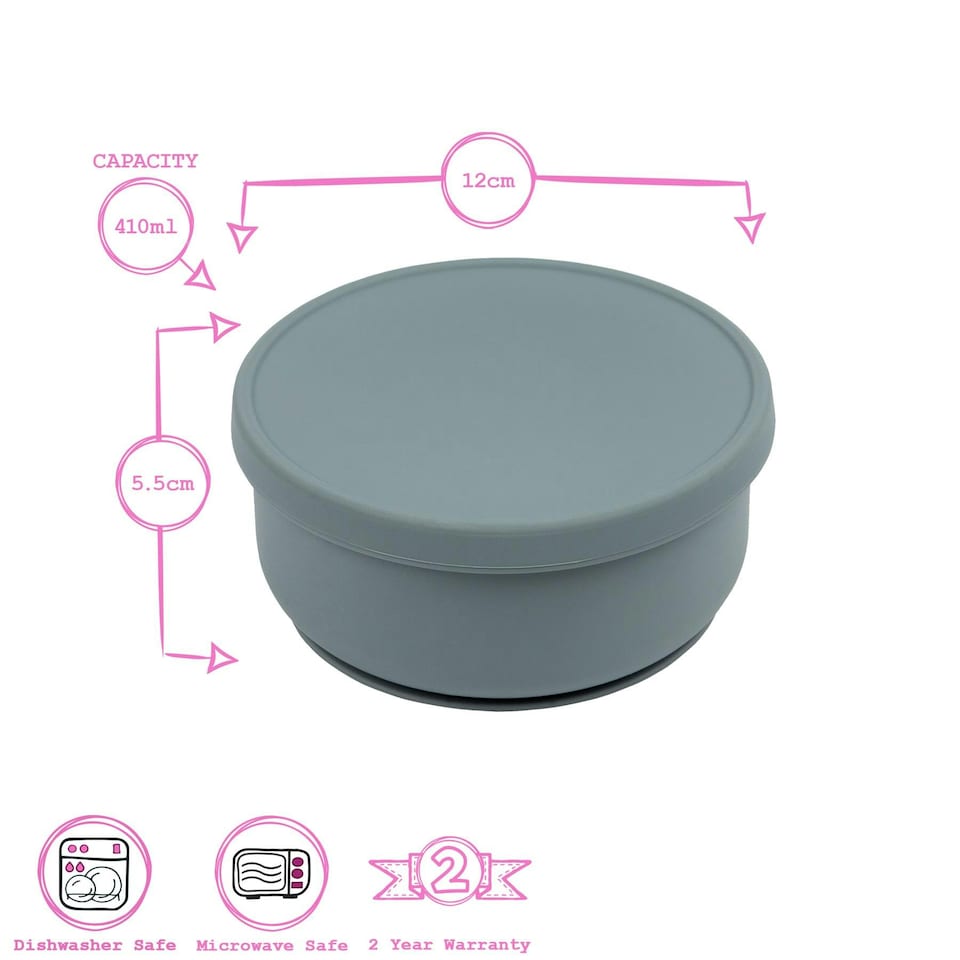 image 1 of Tiny Dining Baby Silicone Suction Bowl with Lid - Tradewinds Grey