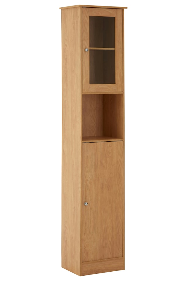 image 1 of Portland Tall Oak Veneer Cabinet | Cream