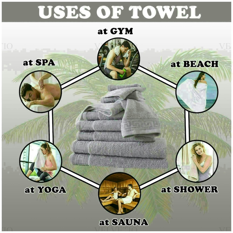 image 1 of VELVETIO 8 Piece Towel Bale Set Jacquard Greek Key Pattern - 100% Cotton, 450 GSM White