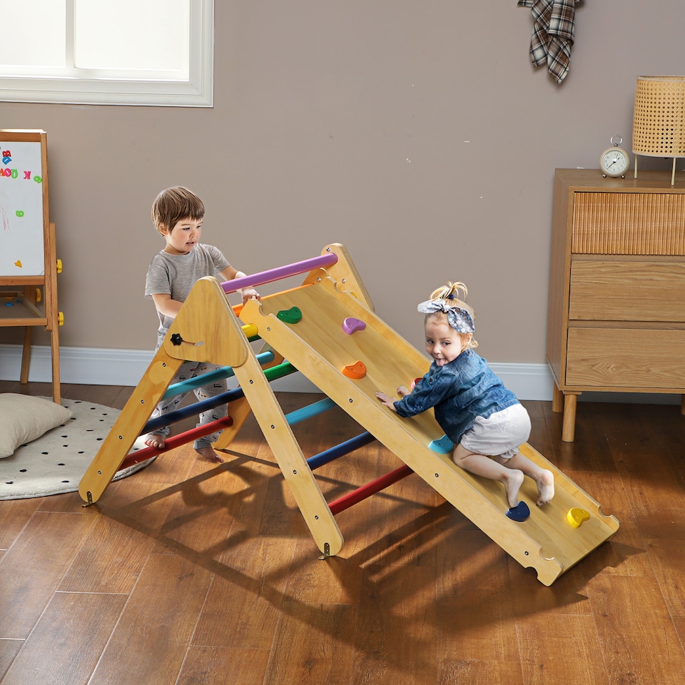 image 1 of AIYAPLAY Toddler Climbing Frame, Wooden Indoor Play Triangle Set