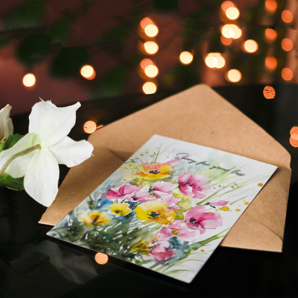 image 1 of Sorry Your Loss Watercolour Flowers Woman Sympathy Dad Card