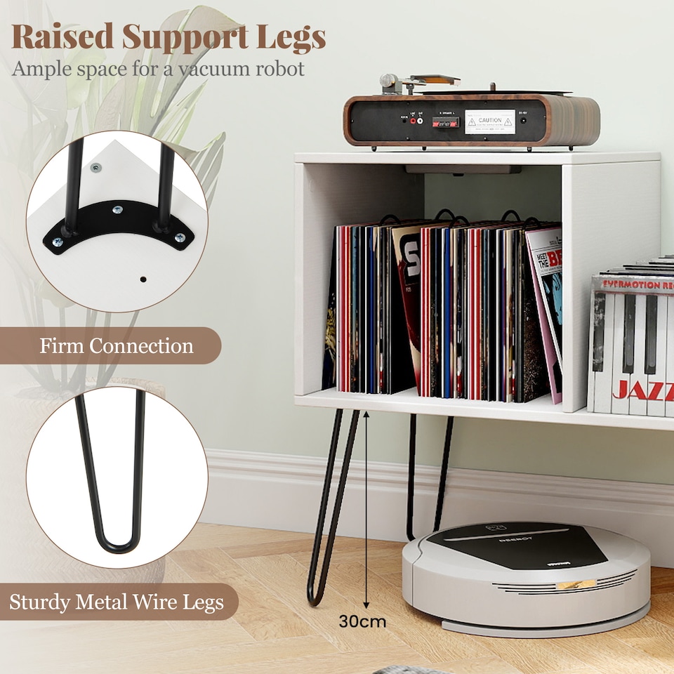 image 1 of COSTWAY Record Player Stand Turntable Stand Mid century Modern End Table White