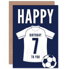 Football Strip Kit White Jersey Top Age 7 Year Old Child Kids 7th Birthday Card