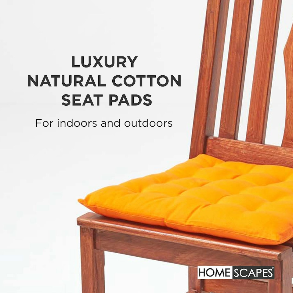 image 1 of Homescapes 4 x Seat Pads Luxury Cotton Indoor Outdoor Garden Dining Cushion | Orange | 40 x 40 cm | 4