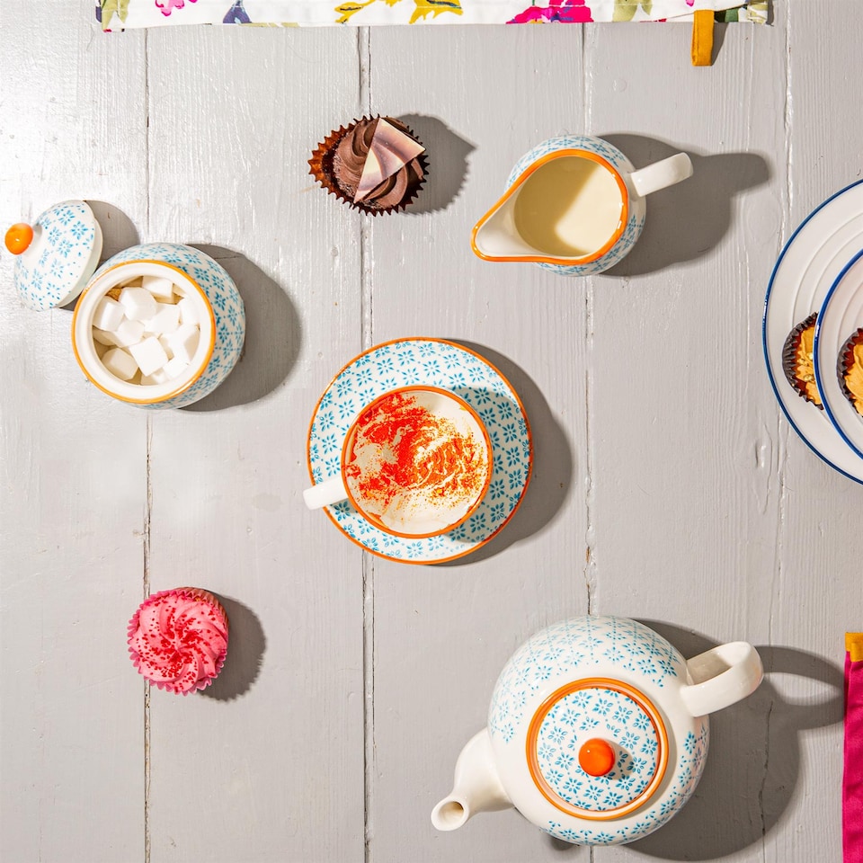 image 1 of Nicola Spring 15 Piece Hand-Printed Tea Set - Blue