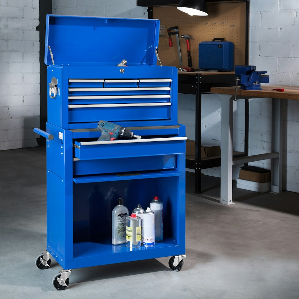 image 1 of Tool Chest - 8 drawers, 4 wheels, multiple layouts, lockable Blue | Blue