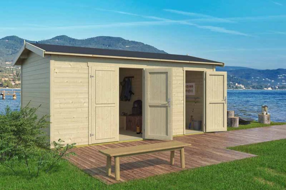 image 1 of Tuvalu XL-Log Cabin, Wooden Garden Room, Timber Summerhouse, Home Office - L540 x W331.2 x H250.8 cm | Brown