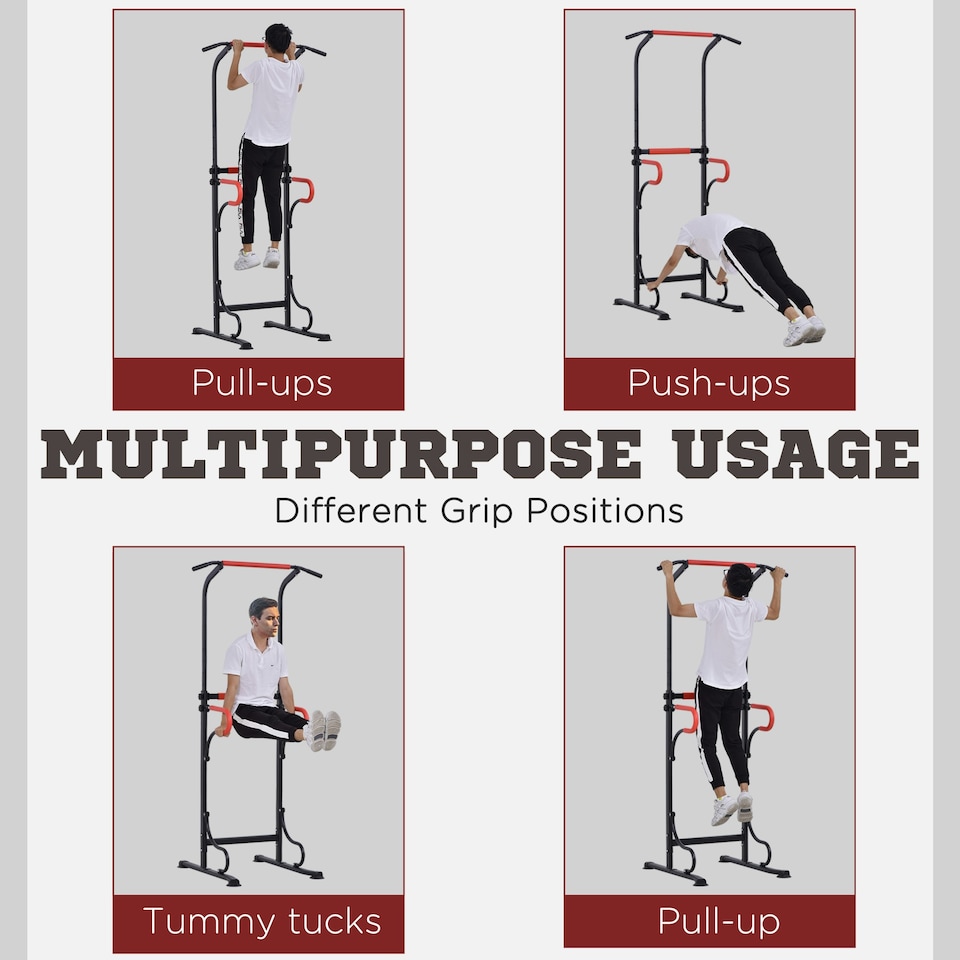 image 1 of HOMCOM Steel Multi-Use Exercise Power Tower Station Adjustable Height w/ Grips