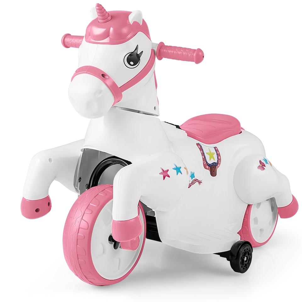 image 1 of COSTWAY 12V Unicorn Ride on Toy Ride on Pony Motorcycle Pink