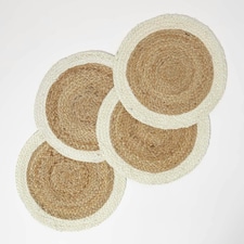 Homescapes Natural & Cream Braided Jute Handwoven Round Placemats Set of 4