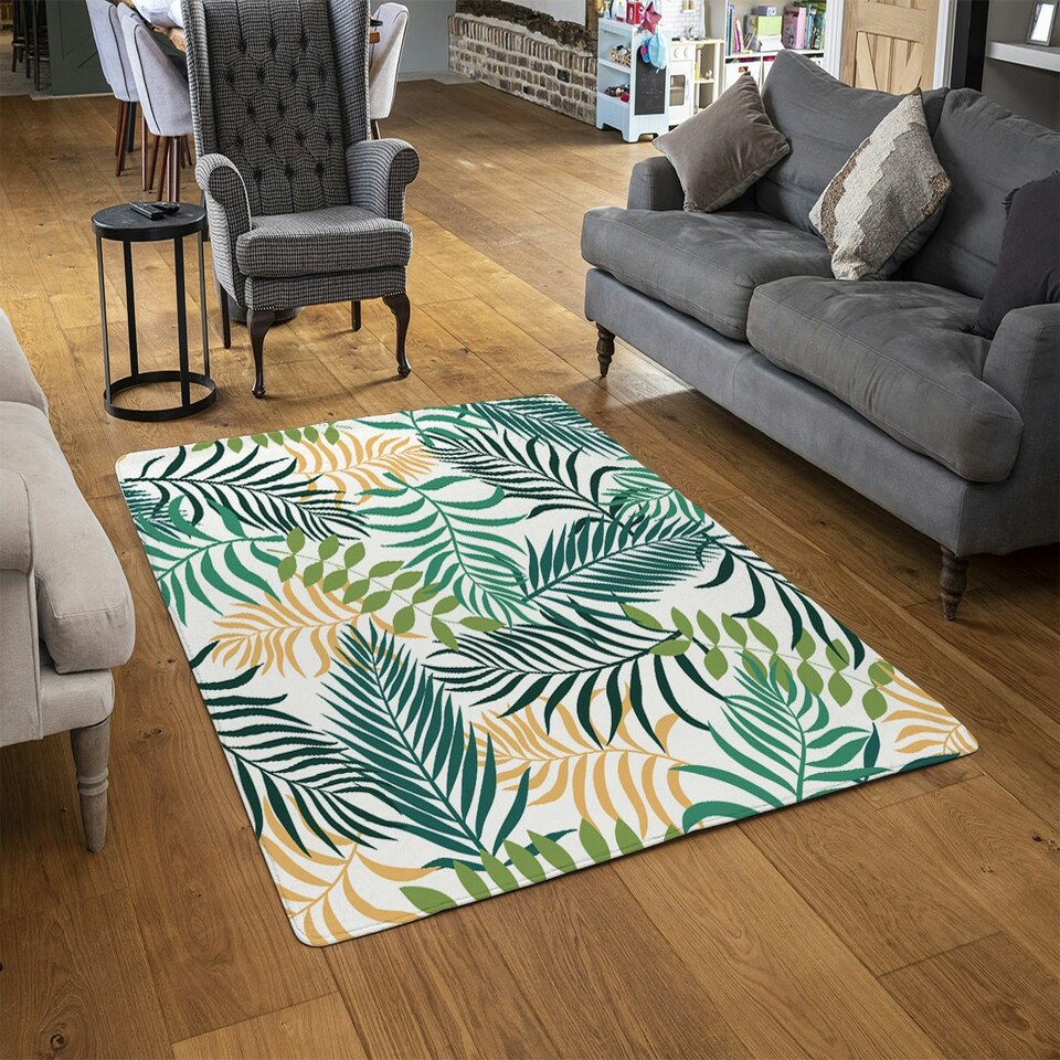 image 1 of Tropical palm leaves (Rug) Green | L