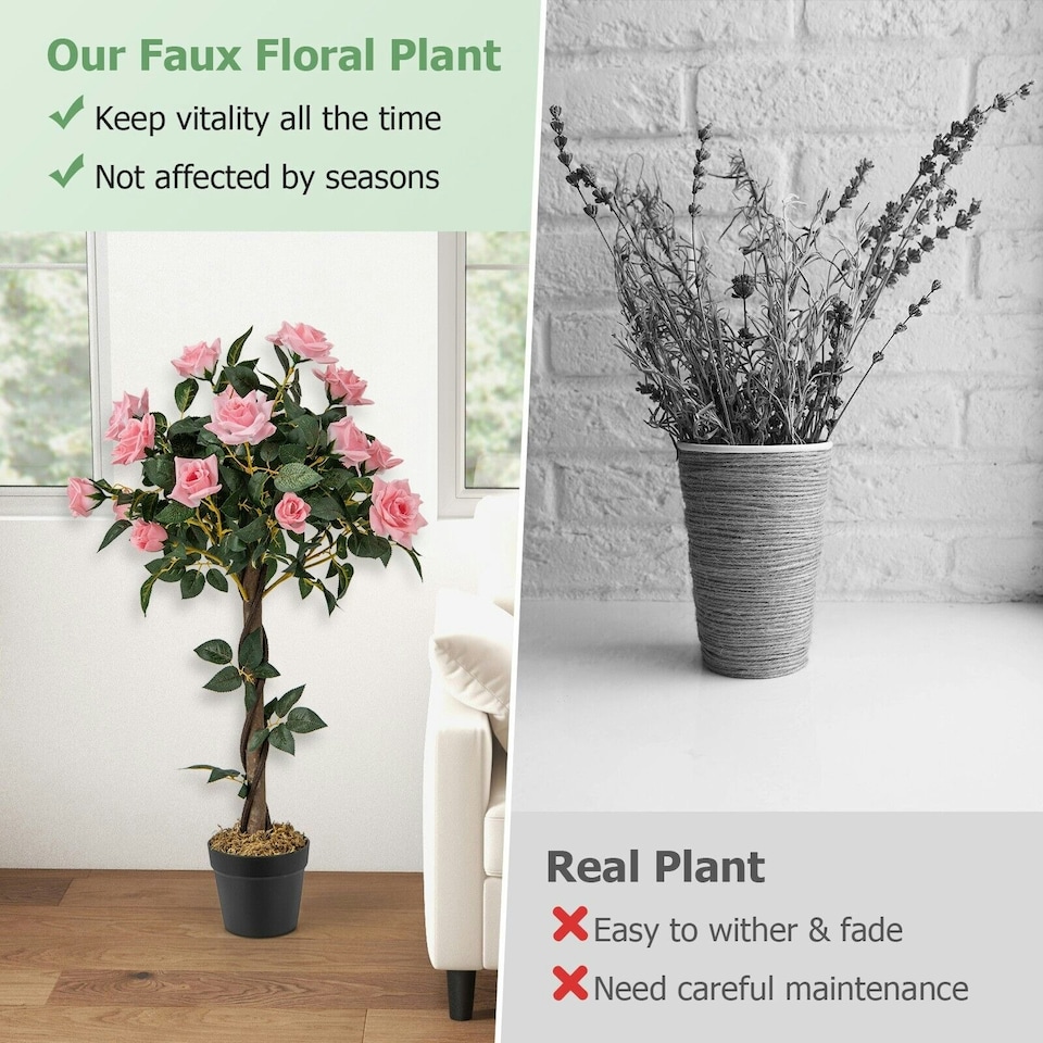 image 1 of COSTWAY 90CM Artificial Flower Tree Faux Potted Plant Green | One Size