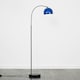 image 2 of ValueLights Designer Style Black Stem Floor Lamp With Navy Blue Arco Style Metal Dome Light Shade With LED GLS Bulb in Warm White