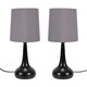 image 4 of ValueLights Teardrop Pair Black Touch Table Lamp Grey Shade & Bulb | Grey
