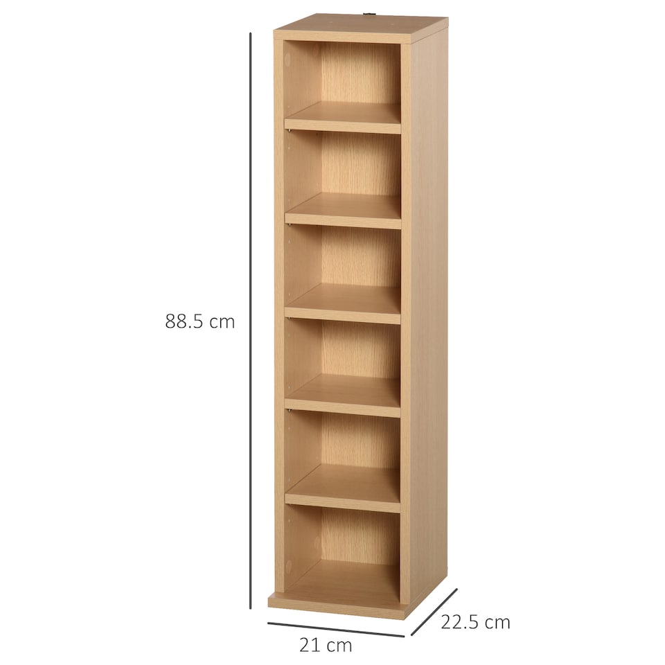 image 1 of HOMCOM 204 CD Media Display Shelf Unit Set of 2 Blu-Ray Tower Rack w  Adjustable Shelves Bookcase Storage Organiser, Natural Wood Colour