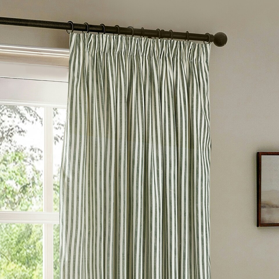 image 1 of Yard Hebden Striped Cotton Forest Pencil Pleat Curtains 229 x 183cm