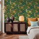 image 3 of Woodland Wonder Wallpaper in Greens and Teal on Gold | Gold | Greens and Teal on Gold | 50cm x 10m