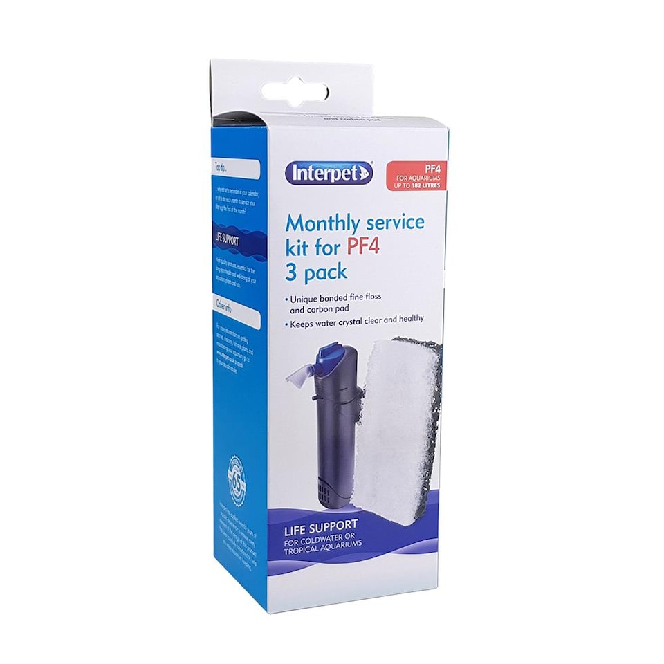 Interpet PF4 Monthly Filtration Service Kit for Internal Aquarium Fish Tank Power Filter – 3 Pack