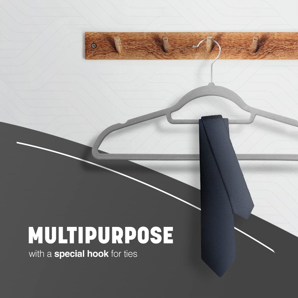 image 1 of Keplin Velvet Non-Slip Clothes Hangers with Tie Bar and Swivel Hook, 20 Pack