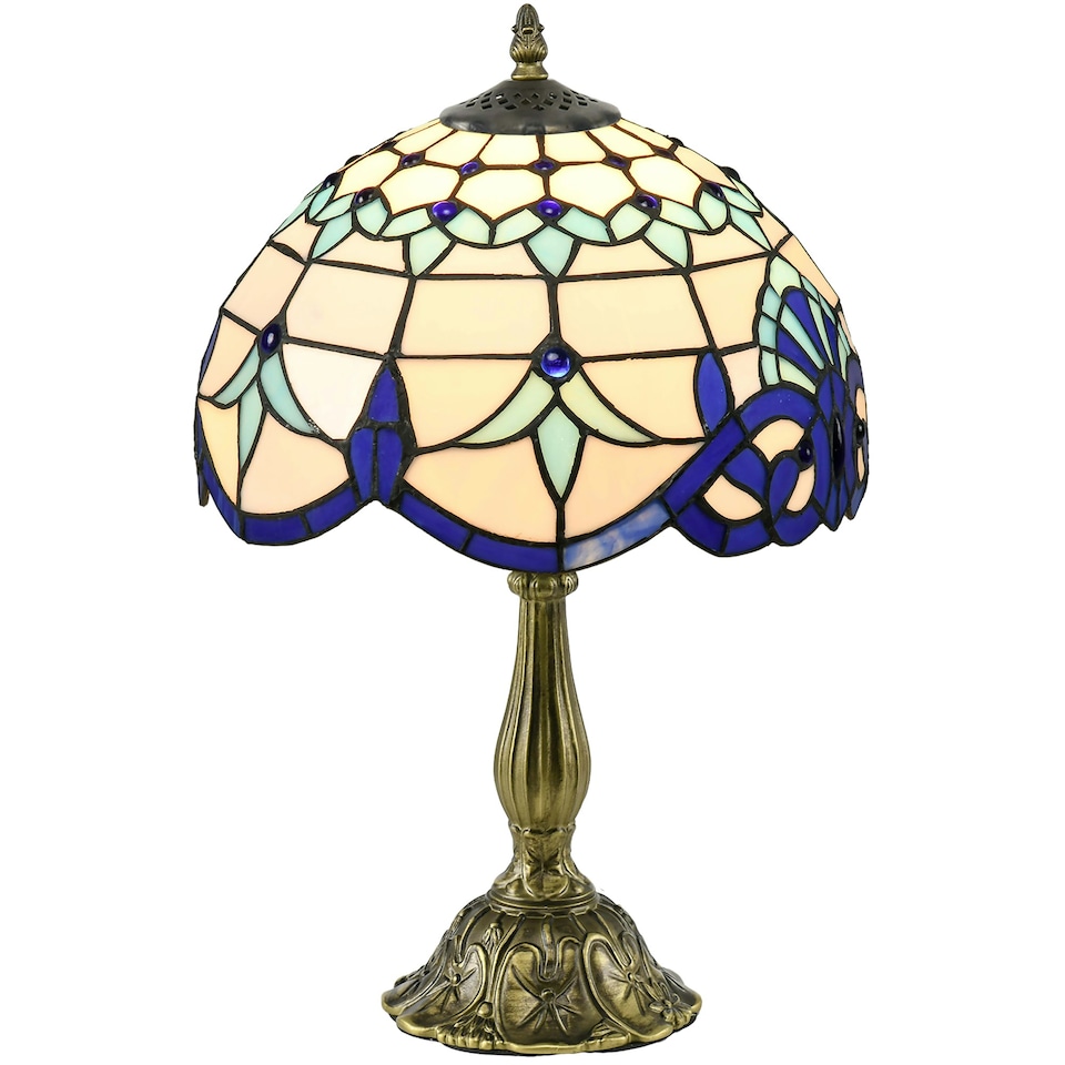 image 1 of HOMCOM Stained Glass Table Lamp, Vintage Lamp with Green Handmade Shade