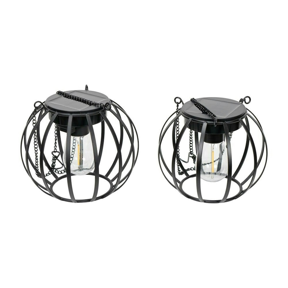 image 1 of ValueLights 2 Pack Solar Powered Outdoor Black Metal Ball Garden Lantern Lights