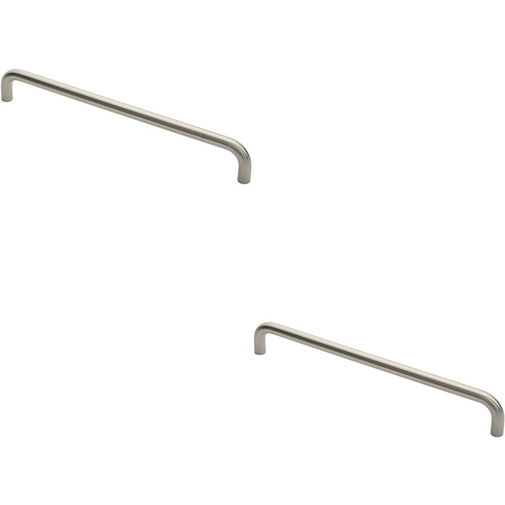 Loops 2x Round D Bar Pull Handle 444 x 19mm 425mm Fixing Centres Satin Steel in Metallics