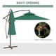 image 3 of Outsunny 2.7m Garden Banana Parasol Cantilever Umbrella with Crank Handle, Double Tier Canopy and Cross Base for Outdoor, Hanging Sun Shade, Green