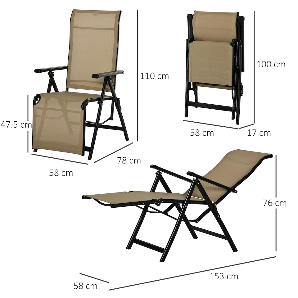 image 1 of Outsunny Outdoor Sun Recliner Loungers with Adjustable Footrest, Beige