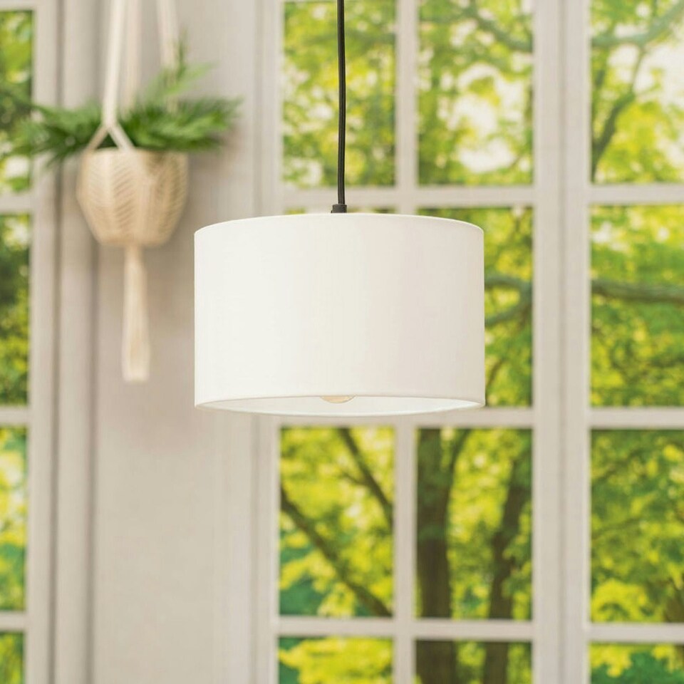 image 1 of ValueLights Pair of - White Fabric Cylinder Ceiling Pendant Lampshade/Table Lamp Drum Light Shade - Small