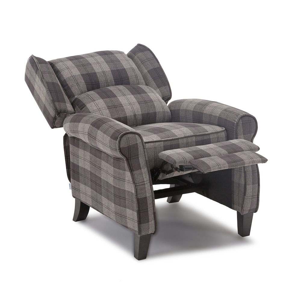 image 1 of Eaton Wing Back Fireside Checkered Fabric Pushback Recliner Chair (Charcoal)