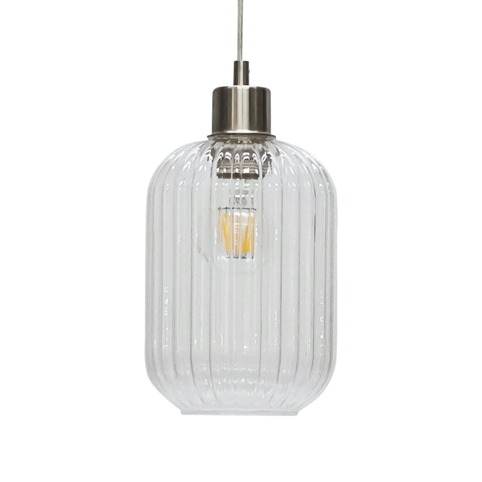 image 1 of Batley - Clear Ribbed Glass with Satin Nickel Pendant Fitting | Clear | Clear | 1