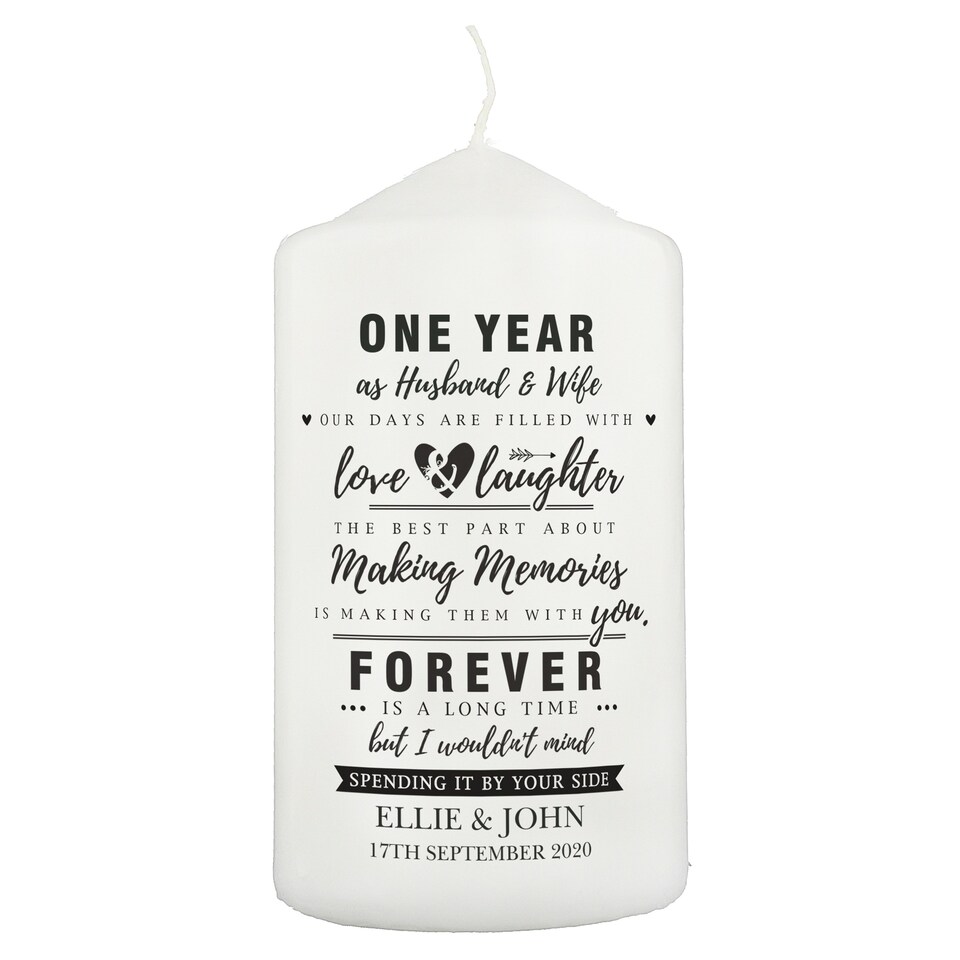 image 1 of Personalised Typography Anniversary Pillar Candle White