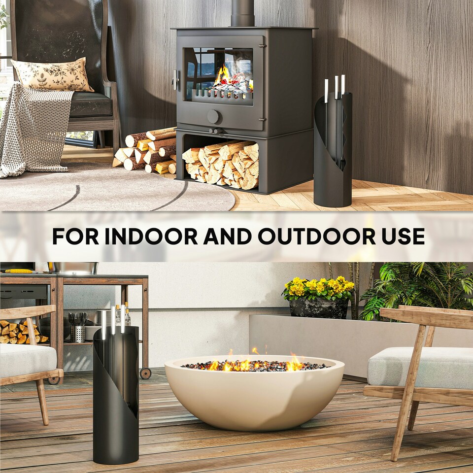 image 1 of Outsunny 4 PCS Fireplace Companion Set, Metal Fireside Companion Set, Black