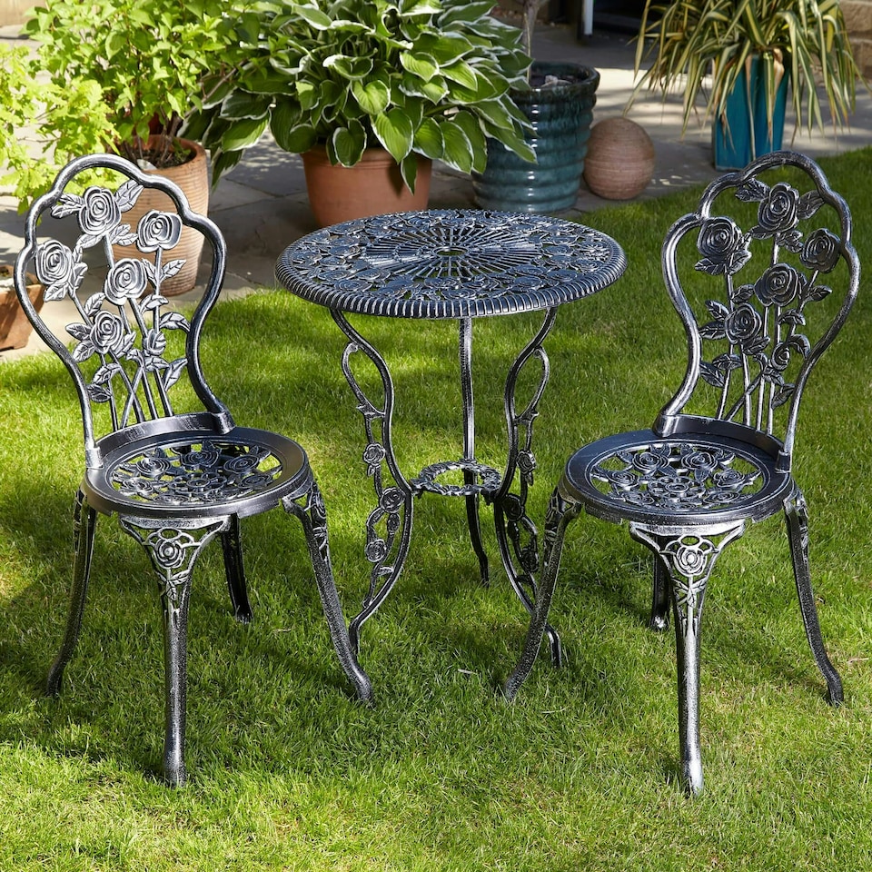 image 1 of Bistro Set Outdoor Patio Garden Furniture Table and 2 Chairs Metal