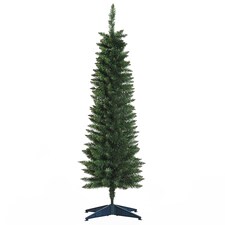 HOMCOM 5ft Unlit Artificial Christmas Tree, Pencil Slim mas Tree with Solid Stand and Realistic Branches, Green
