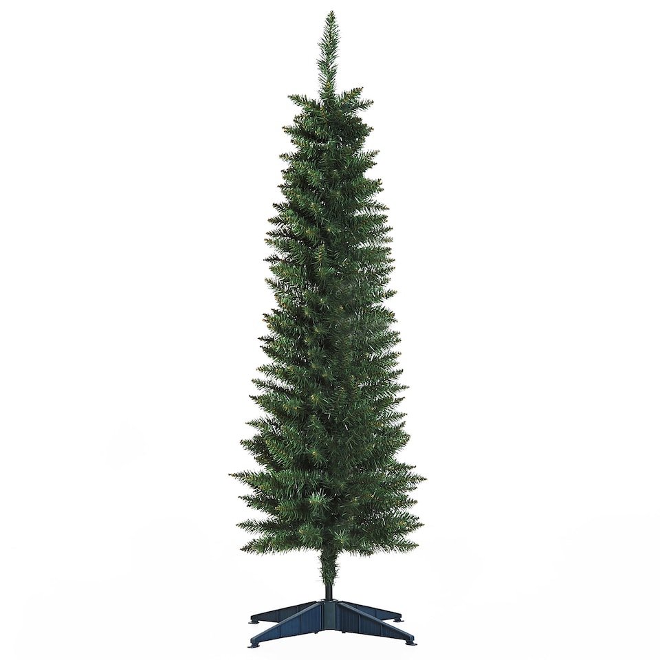 image 1 of HOMCOM 5ft Unlit Artificial Christmas Tree, Pencil Slim mas Tree with Solid Stand and Realistic Branches, Green