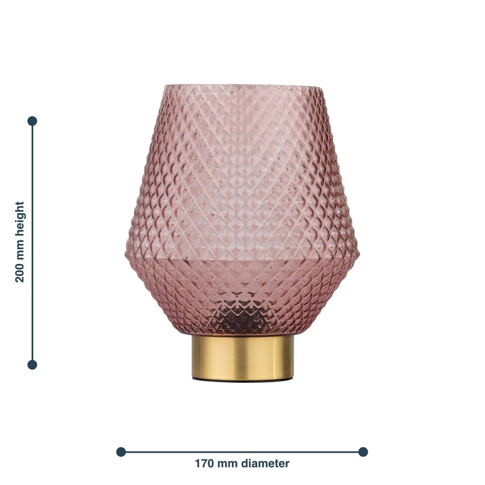 image 1 of Porter - Battery Operated Satin Brass Lamp with Pink Textured Glass Bronze | Pink