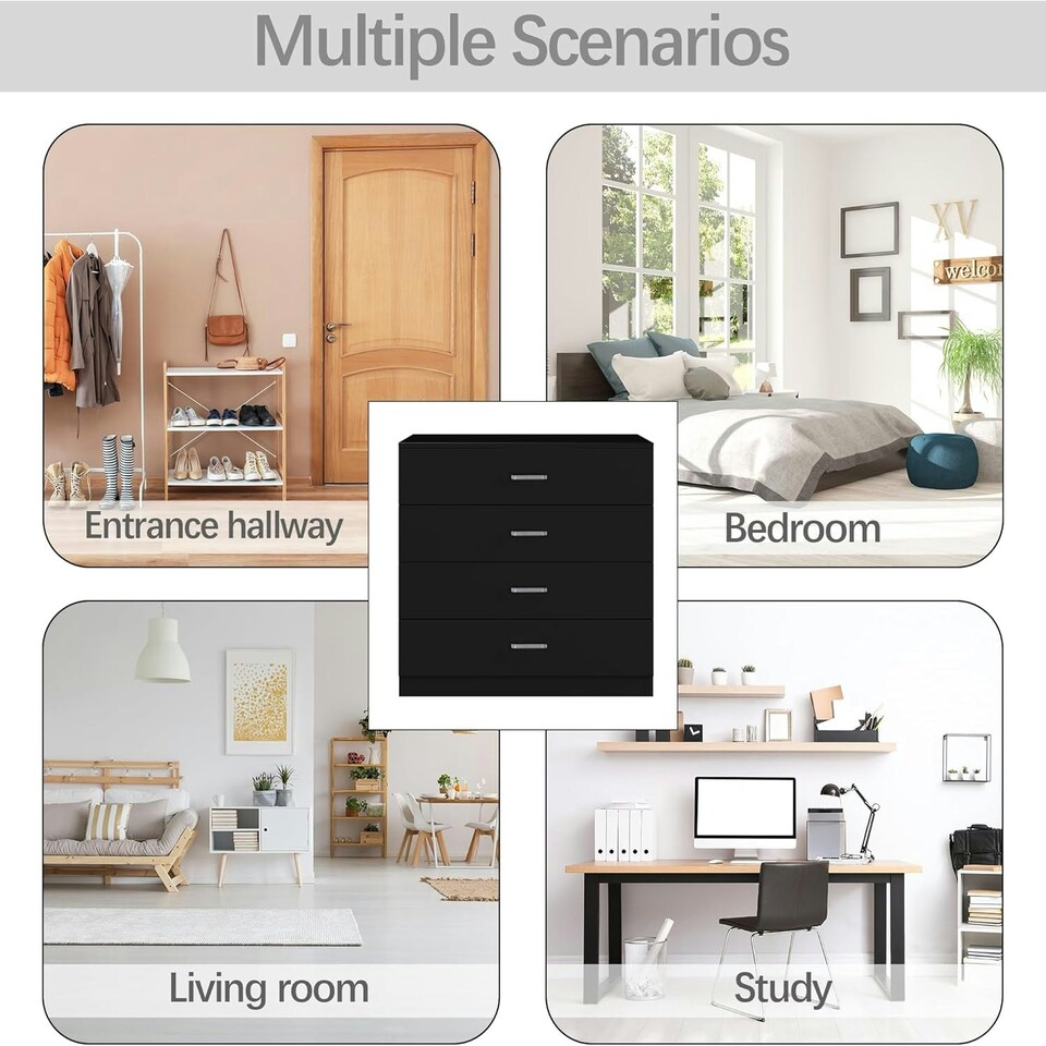 image 1 of Alivio 4 Drawers Bedside Storage Cabinet for Bedroom, Living Room, Dressing Room (Black)
