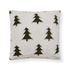 BHS Christmas Trees Faux Fur Cushion, Cream and Green Cream | Cream