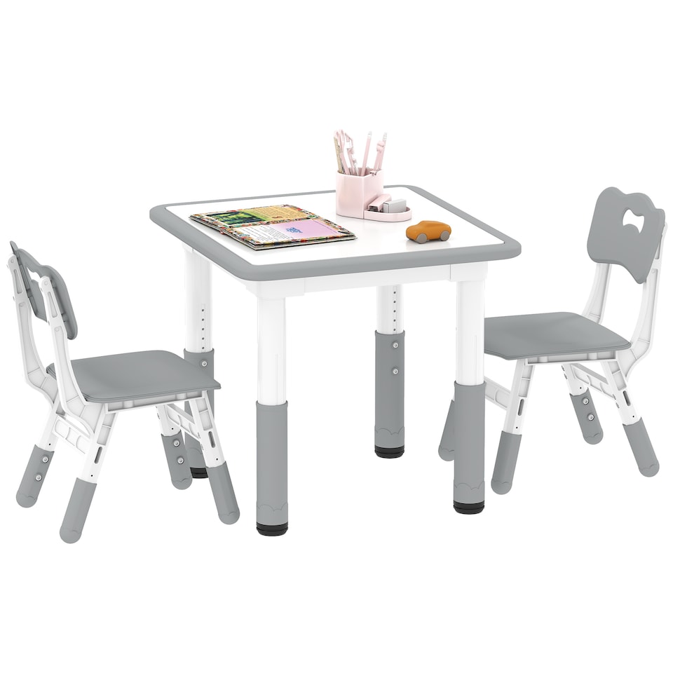 image 1 of AIYAPLAY 3 Pcs Height Adjustable Kids Table and Chair Set for Playroom | Grey