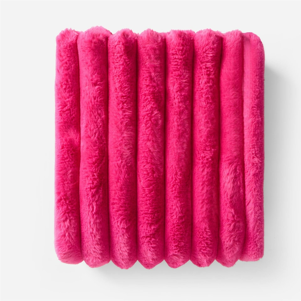 image 1 of OHS Soft Jumbo Faux Fur Ribbed Throw Blanket Pink | Hot Pink