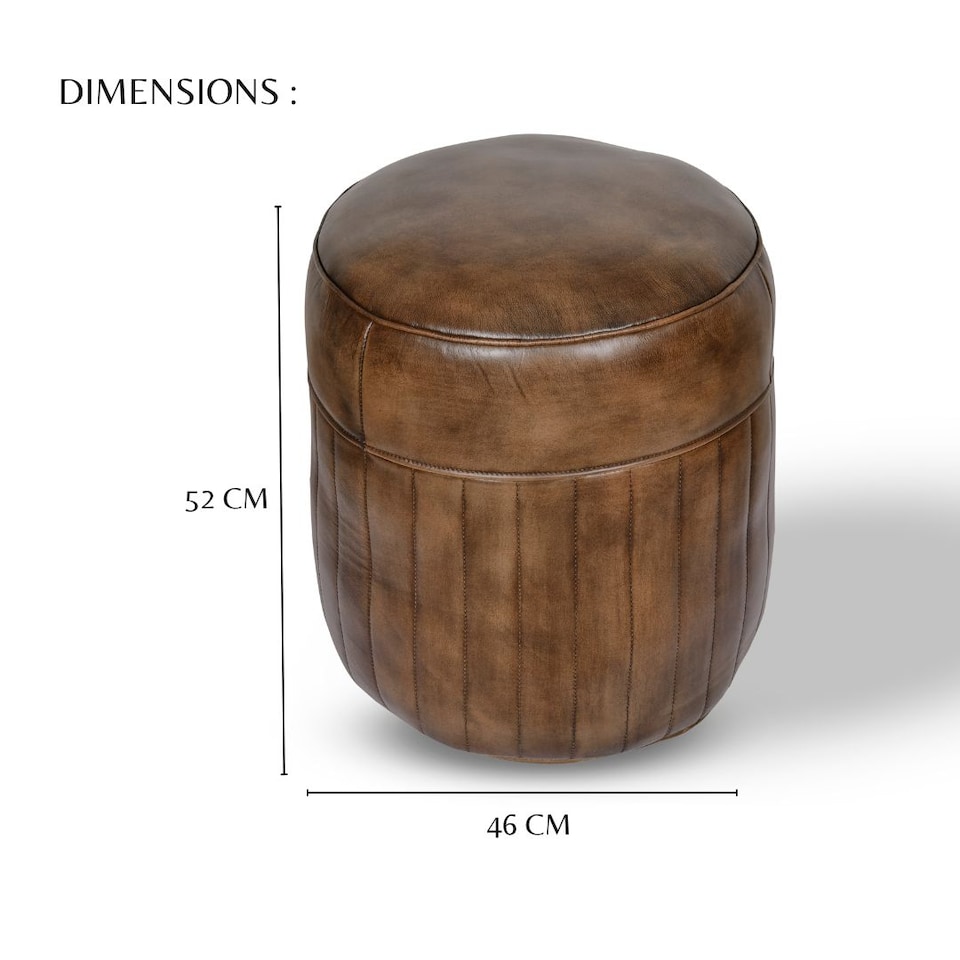 image 1 of Real Genuine Leather Round Pommel Footstool Ottoman Tan Brown 52cm High x 46cm Fully Assembled