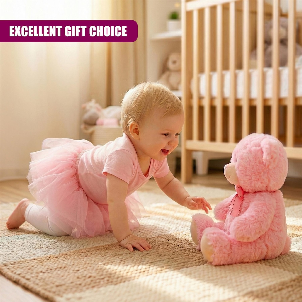 image 1 of The Magic Toy Shop Pink Teddy Bear 11 Inch Plush Stuffed Toy for Baby Girls Boys