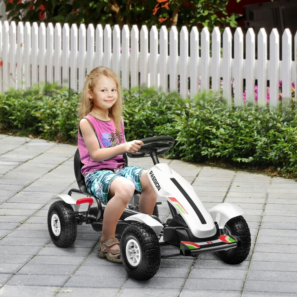 image 1 of HOMCOM Children Pedal Go Kart w/ Adjustable Seat, Inflatable Tyres - White