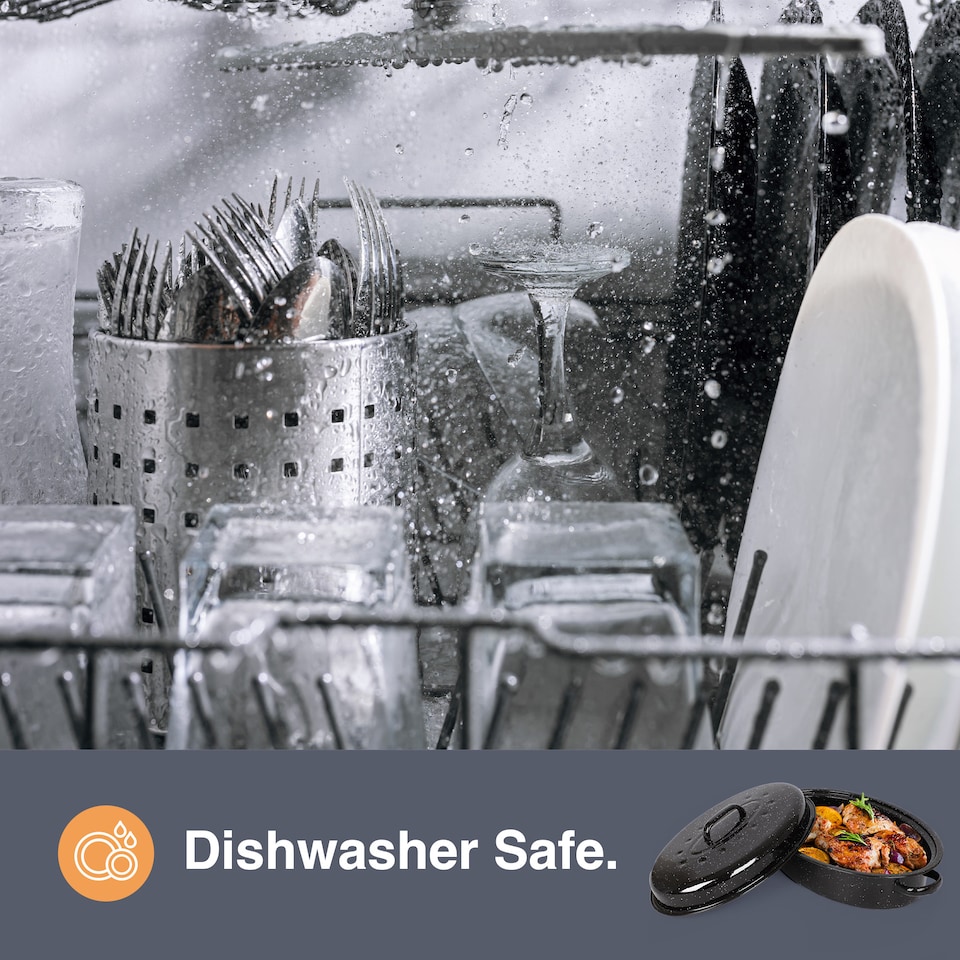 image 1 of VonShef Enamel Roaster with Lid, Self-Basting, Non-Stick Steel Roasting Tin