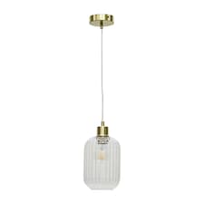Batley - Clear Ribbed Glass with Satin Brass Pendant Fitting Bronze | Clear