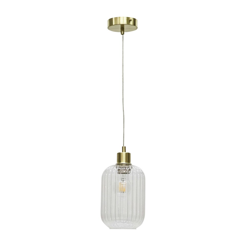image 1 of Batley - Clear Ribbed Glass with Satin Brass Pendant Fitting Bronze | Clear