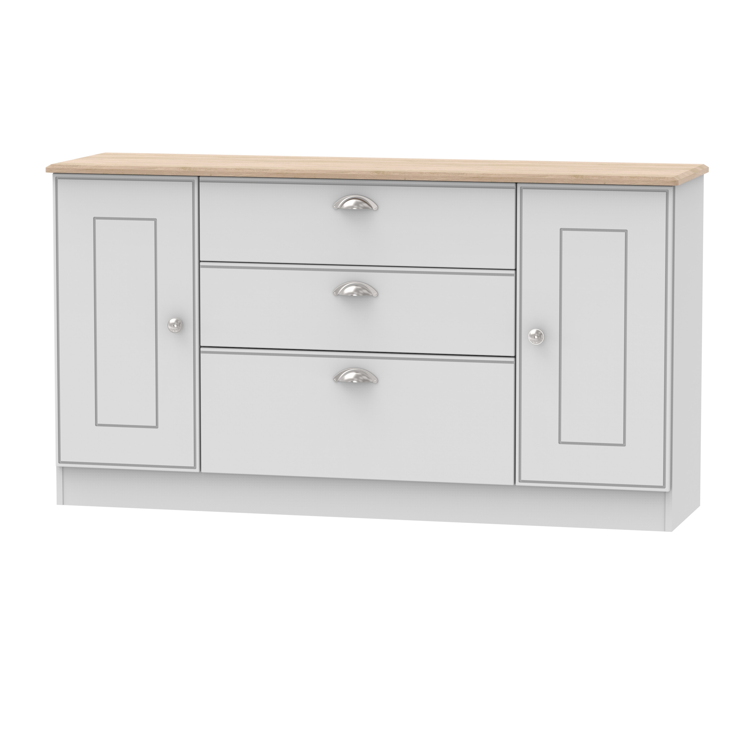Albert Wide 2 Door 3 Drawer Sideboard in Grey Matt & Riviera Oak