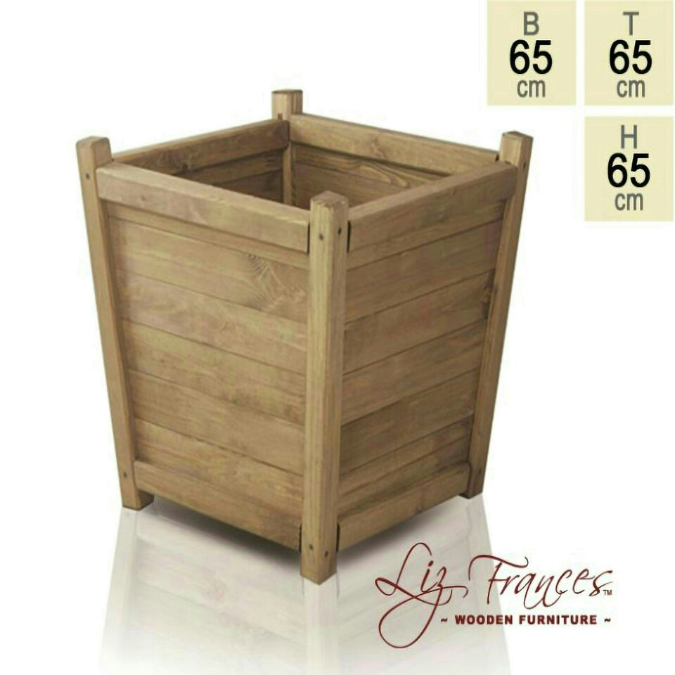 image 1 of Primrose Natural Wooden Tapered Pine Planter Garden Flower Pot 65cm